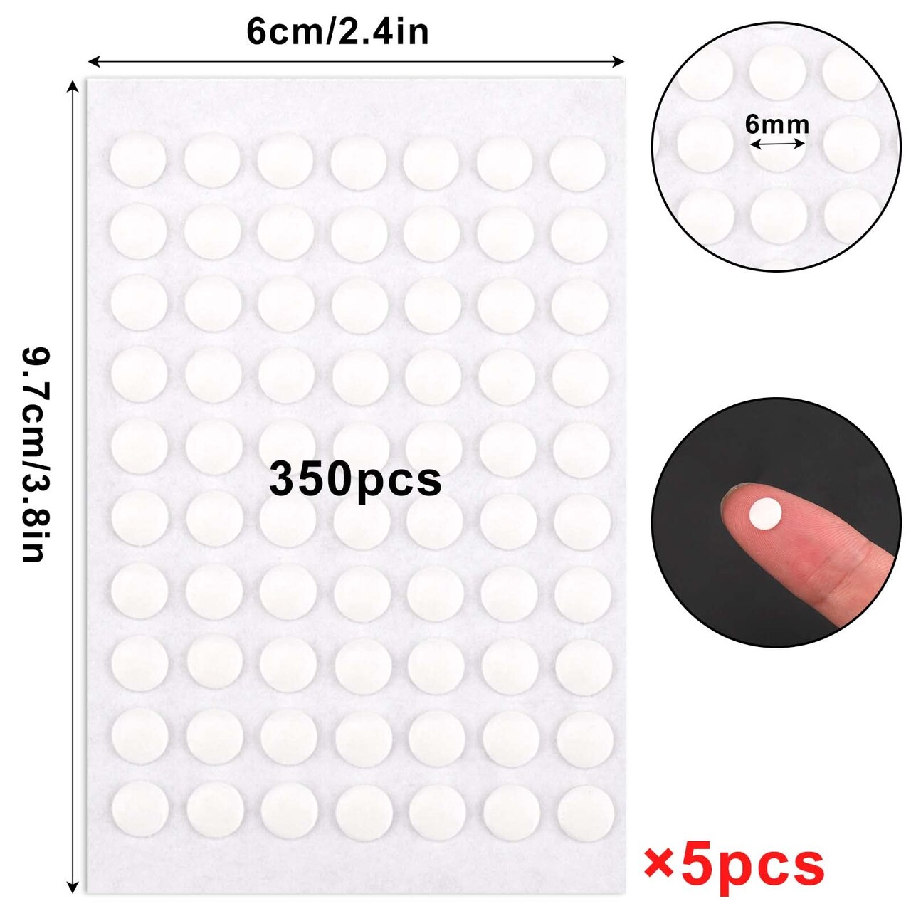 350 Pieces Double-Sided Adhesive Dots, 6mm Clear Removable Sticky Adhesive Putty,Glue Acrylic No Trace Sticky Putty Waterproof Dot Stickers for Balloons, Envelopes, Notes, Photos